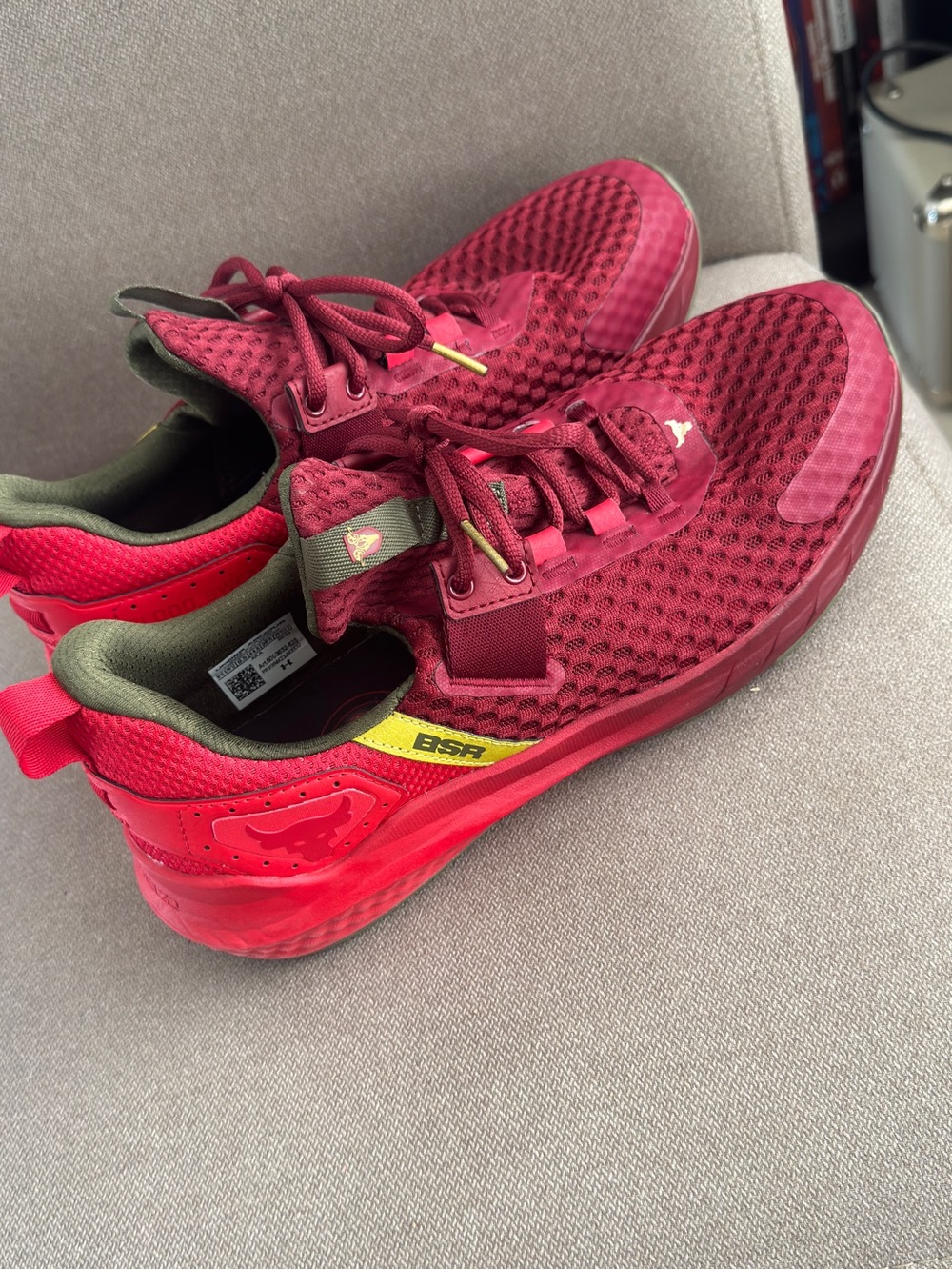 Under Armour Men's Red Athletic Sneakers with Yellow Accent